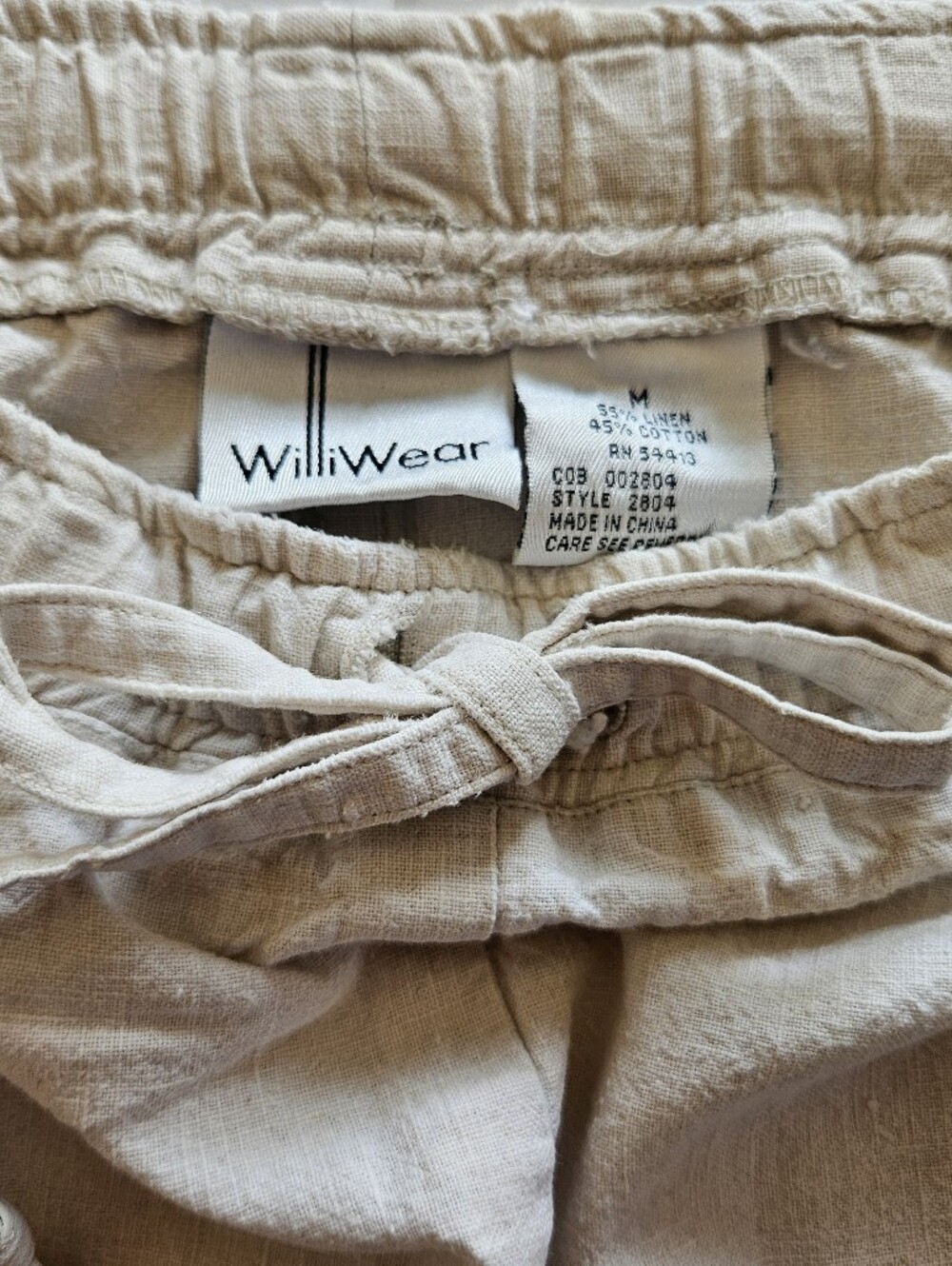 Vintage 90s WilliWear Linen Cotton Drawstring Pants Size M Cream Ivory Coastal